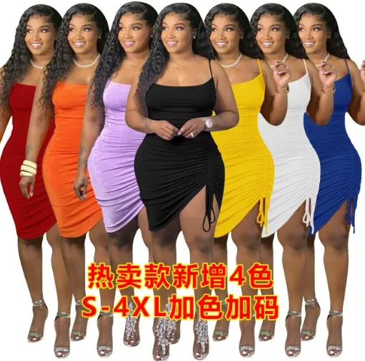 

Summer Women Clothing Bodysuit Solid Sexy Outfit Crinkled Skirt Spring Party Casual Dress For Women, 7 colors