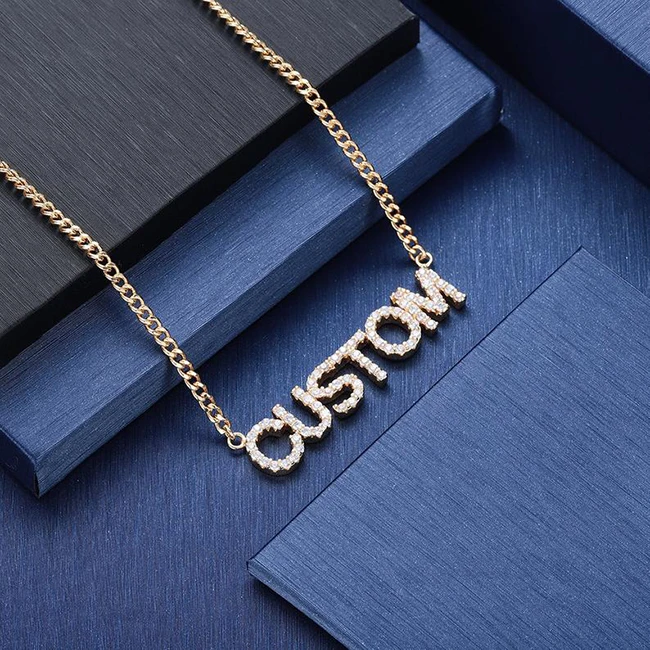 

925 Silver Personalized Tiny Initial Name Diamond Cuban Chain Gold Plated Necklace, Silver/gold/rose gold