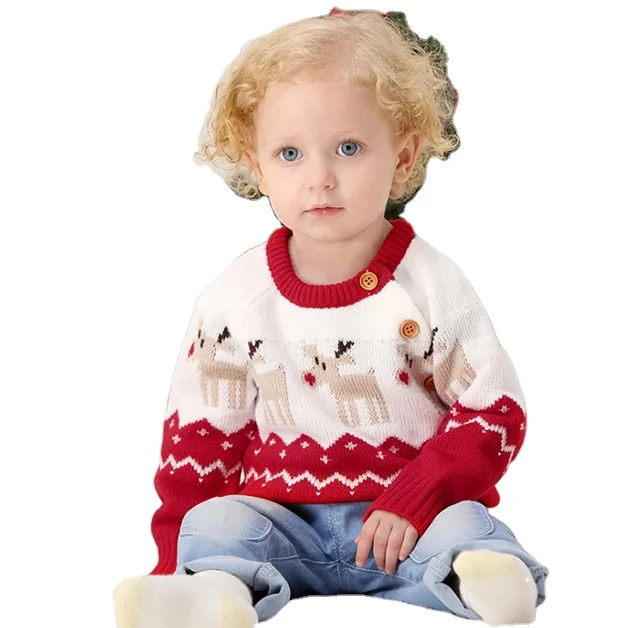 

Hot sale Cartoon Christmas elk sweater 100% acrylic fibers kids sweater, Red black