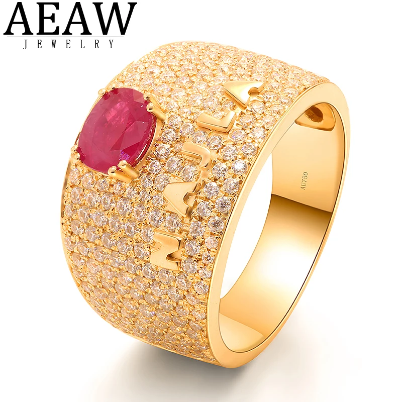 

AEAW 14K Yellow Gold Round Cut Red Moissanite Rings for Men Engagement Party Gift Fine Jewelry New(Letters can be customized)