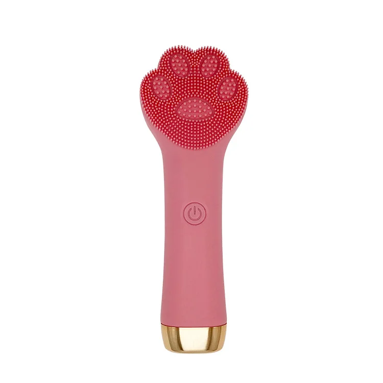 

2022 cat paw private label wholesale waterproof rechargeable electric facial massage ultrasonic silicone face cleansing brush, Pink , green , red
