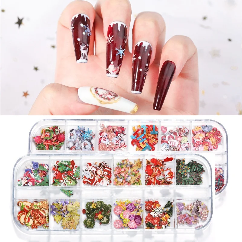 

12 Grid/Box Halloween Nail Art Wood Pulp Piece Christmas Nail Jewelry Color Flower Butterfly Nail sticker, Picture shows