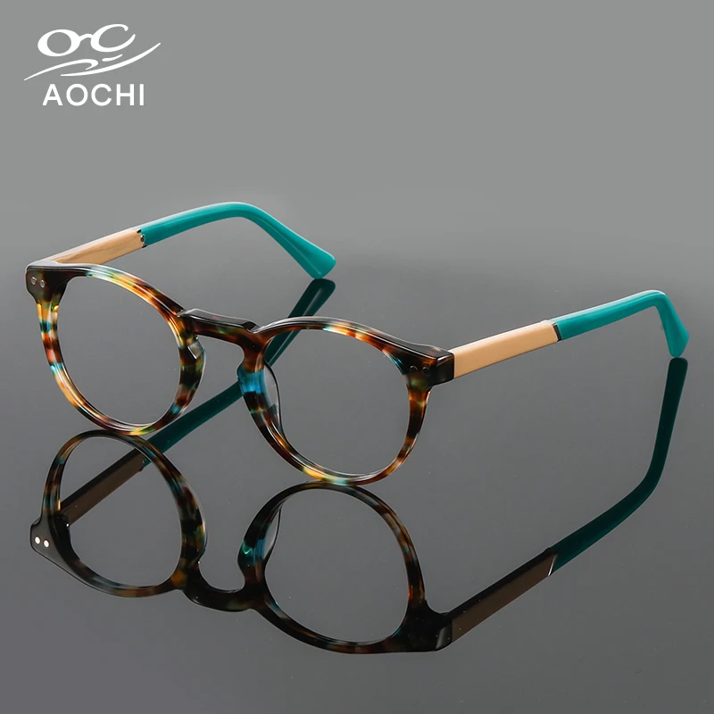 Aochi High Quality Unique Handmade Optical Eyewear Wholesale Custom Logo Blue Light Blocking Glasses Acetate Eyeglasses Frames