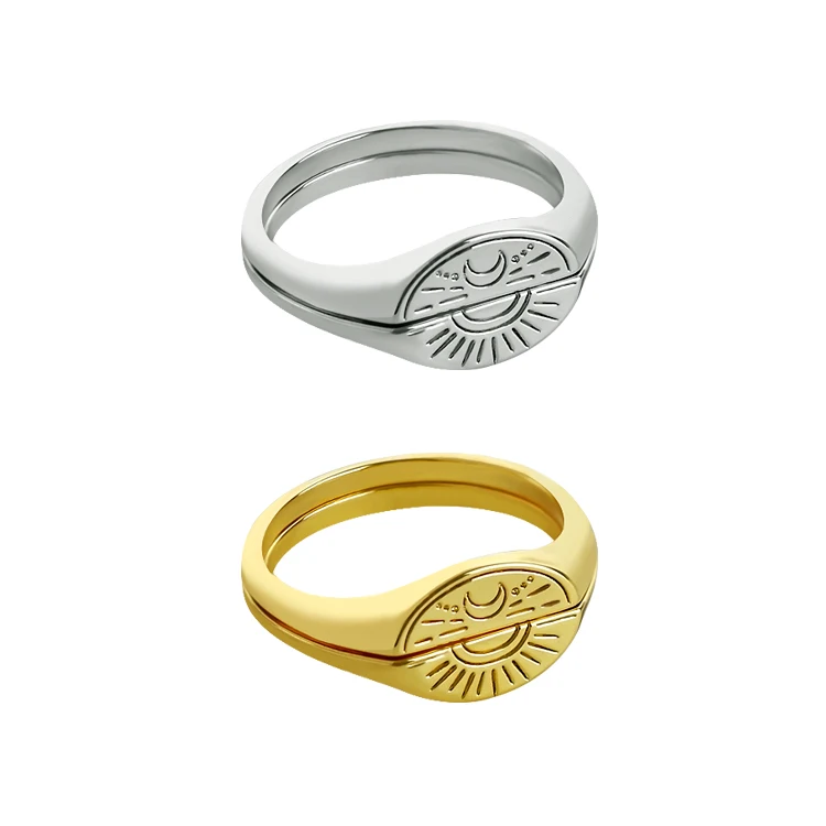 

minimalist 18k gold plated sun and moon couple rings set, Picture