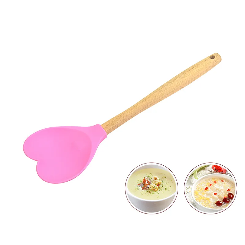 

New Heart Shaped Silicone Spatula Spoon With Beech , Wood Handle Non Stick Heat Resistant Kitchen Baking Tools, Customized color