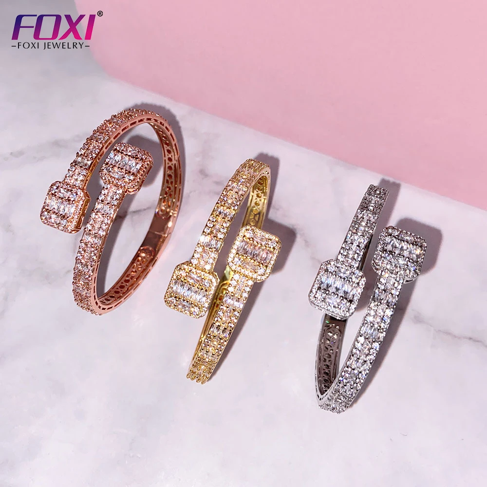 

FOXI jewelry new ins iced out hip hop gold silver pink designer charm bracelet bangle