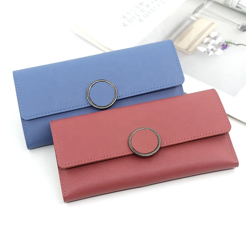 

Latest Arrival Long Student Coin Purse Wallets Clutch Three-fold Buckle Circle Metal Multi-function Card Holder Wallet For Women, 7 colors