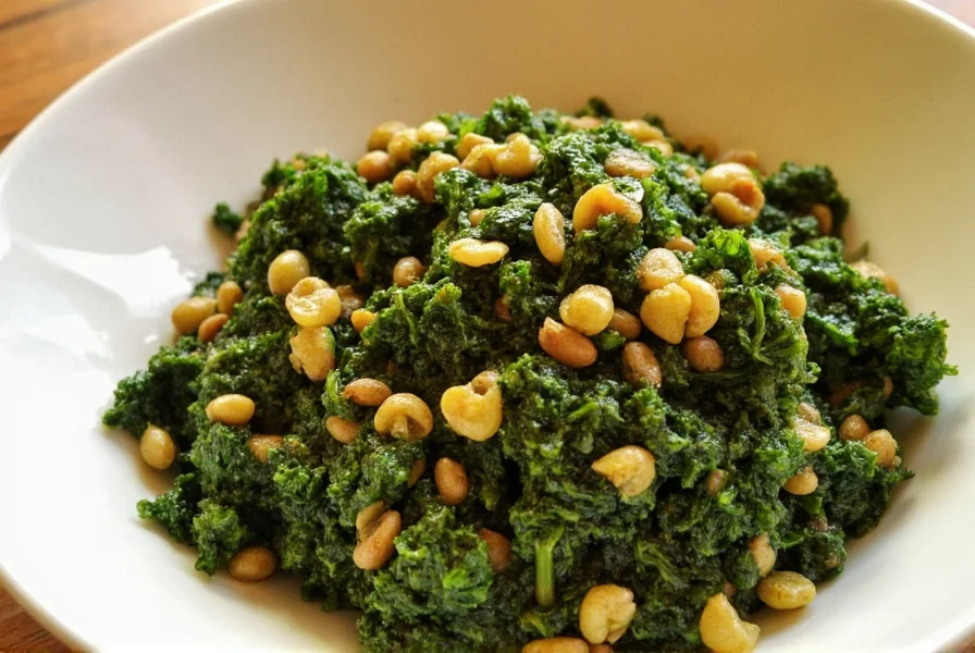 Plate of Ethiopian collard greens served with injera