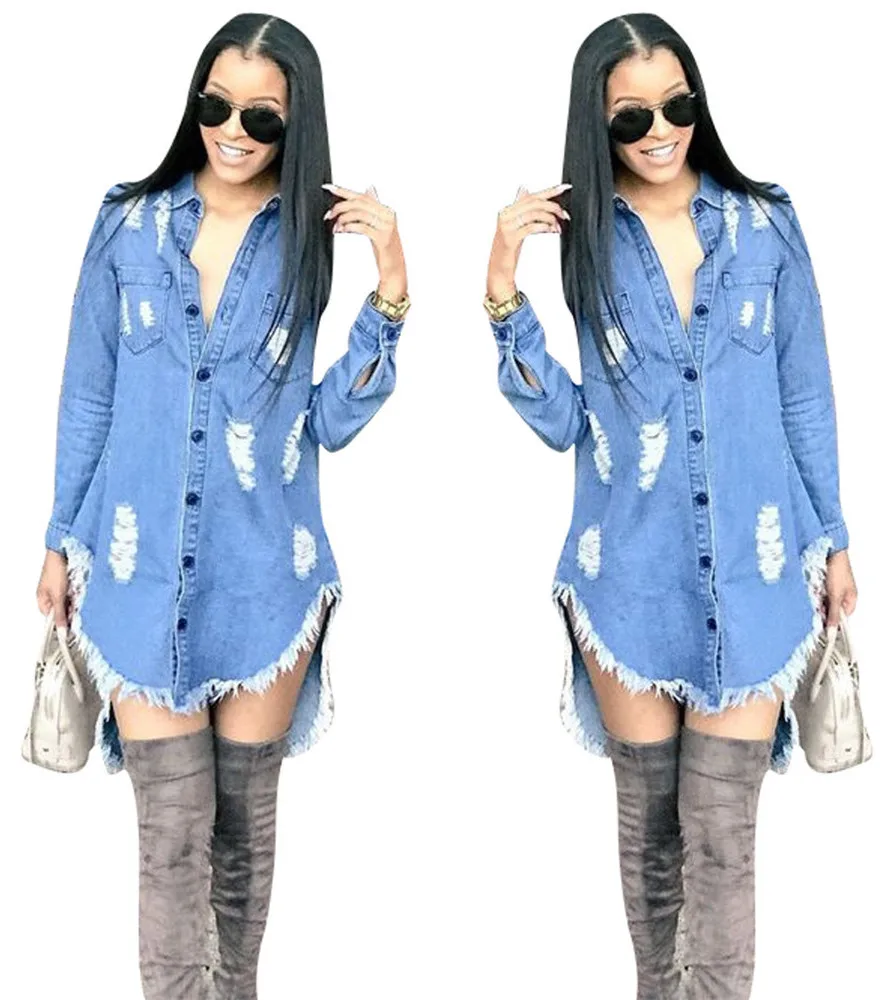 

Foma D8217 New arrival 2020 long blue jean jackets women
