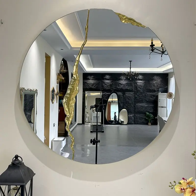 70cm New High Gloss Golden Design Luxury Geometric Decorative Mirror Creative Home House Round Decor Dropshipping DDP