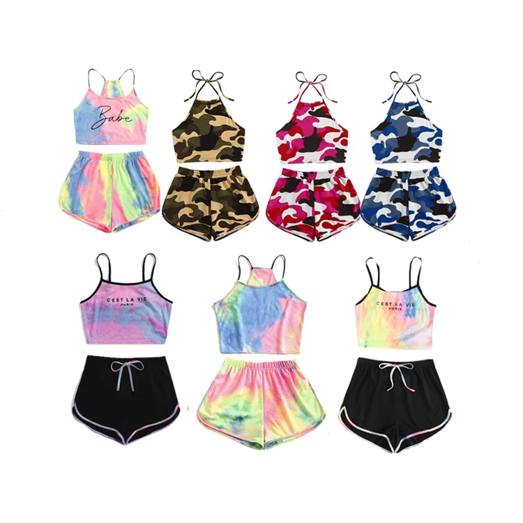 

Woman Printed Two Piece Short Sets Female Outfits Set tie dye Women Clothing Spring Summer For 2021 Club Women'S Workout Shorts, Picture shows