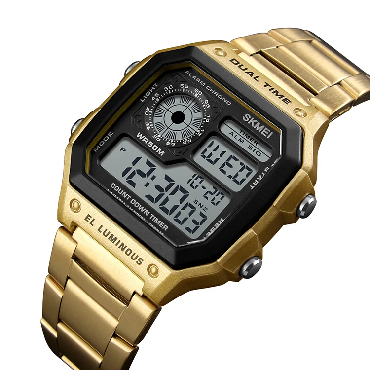 

Skmei 1335 Hot Mens Watches Rose Gold Stainless Steel Watch Popular Digital Gold Wrist Watch Luxury Quartz relogio masculino, 4-color