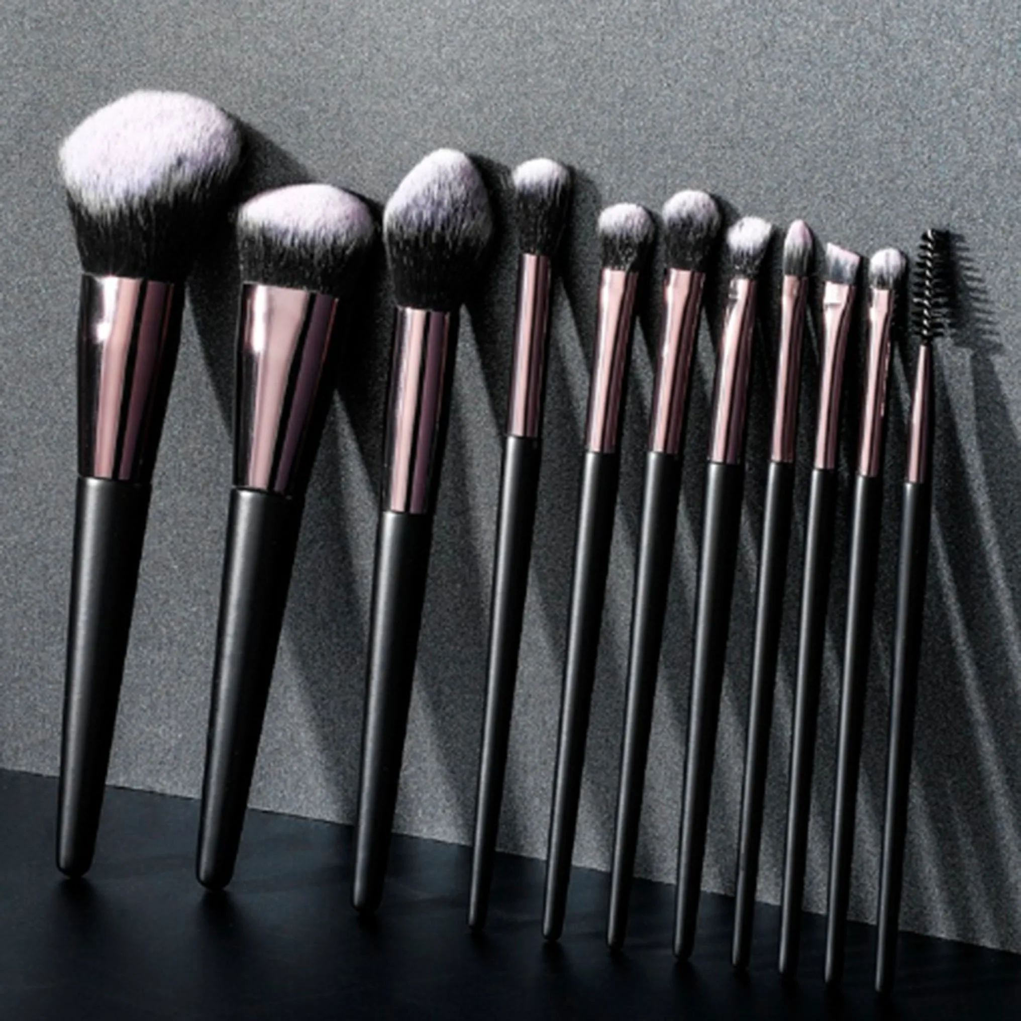 

China supplier 11pcs black matt rose gold makeup brush set 104g customized logo makeup brushes set low moq pincel maguiagem