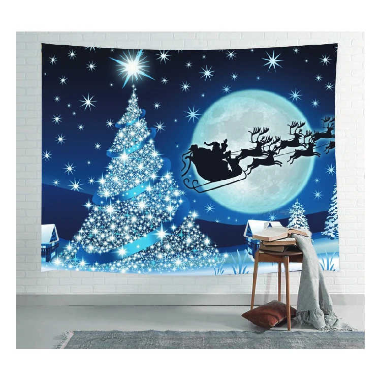 

Digital Printing Santa Claus Reindeer Moon Cartoon Design Wall Picture Designer Anime Tapestry Cloth, Customized color