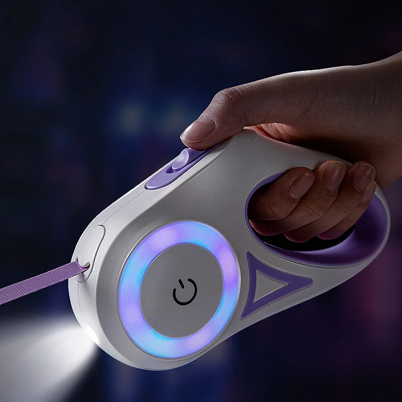 

New Style Wholesale Automatic 5M RGB lighting Led Retractable Dog Leash With Led Light
