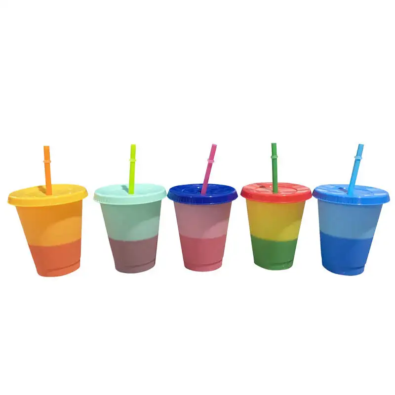 

New Product 16 oz custom logo Reusable plastic color changing cups with lid 24 oz magic mug cold color changing tumbler, Customized color