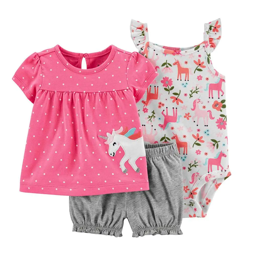 

3 Pcs Short Sleeve Baby Cute Romper Baby Online Clothes Baby Clothes Set, Pictures show