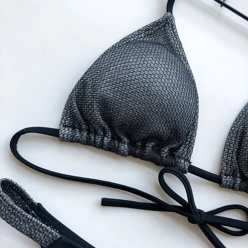 Conjunto De Bikini A La Moda Para Niña,Bañador Brillante,Microbikini