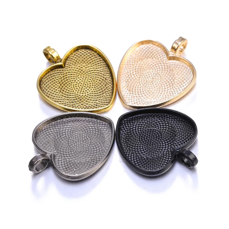 

25 MM peach heart Cabochon Base jewelry components zinc alloy necklace pendant cabochon Base Setting Tray, Silver,white,gold,gun black.mix,rose gold