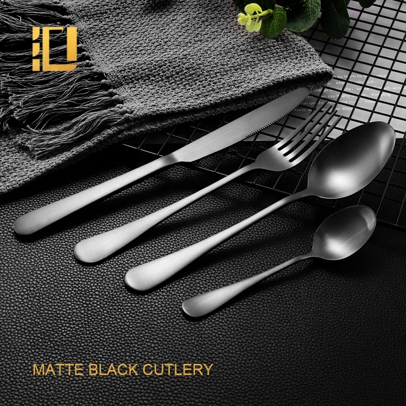 

Stainless Steel Fork And Spoon Matte Flatware Wholesale Matte Black Cutlery With Custom Logo
