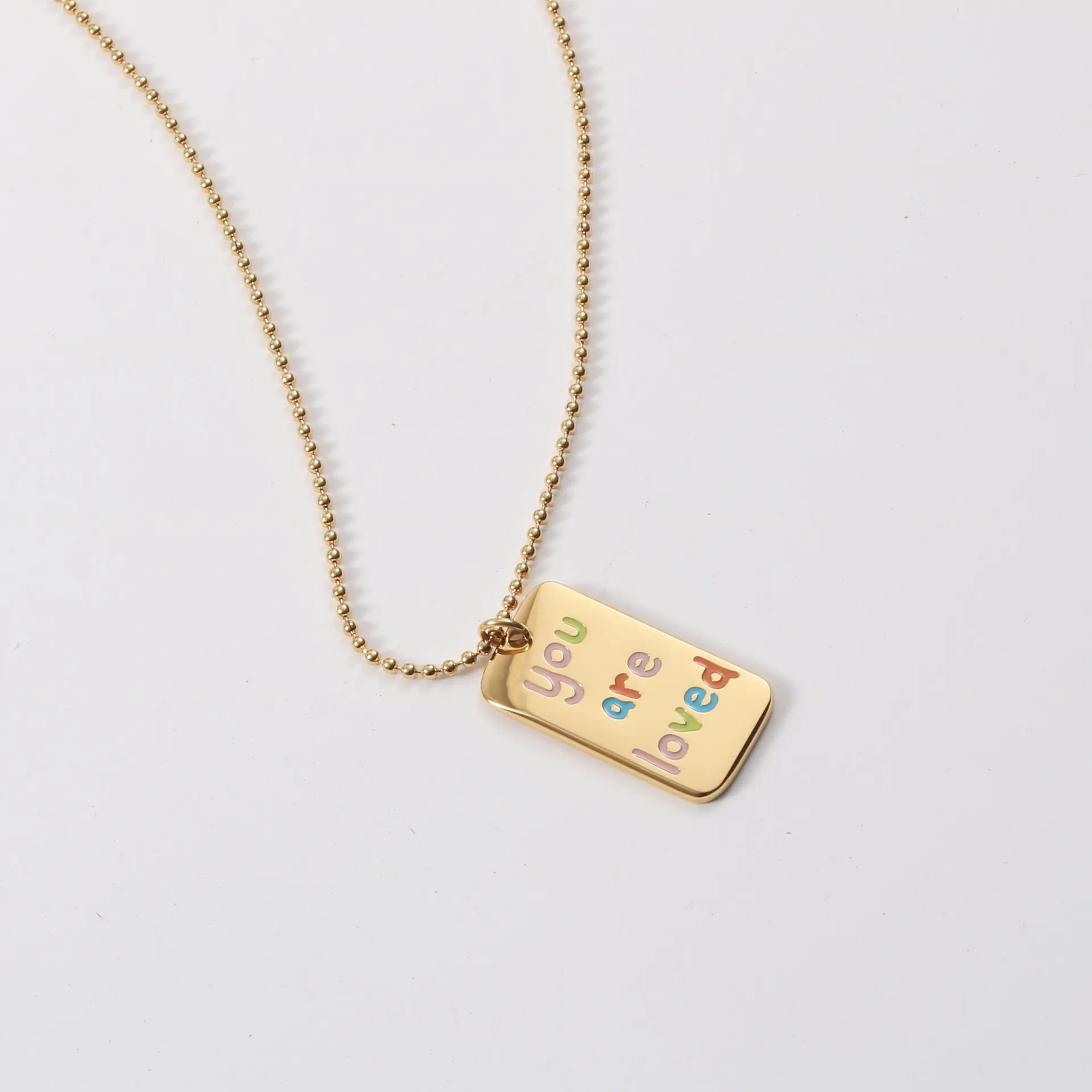 JOOLIM High End Stainless Steel You Are Loved Colorful Epoxy Pendant Beads Chain Necklace 18K Gold Plated Jewelry Wholesale