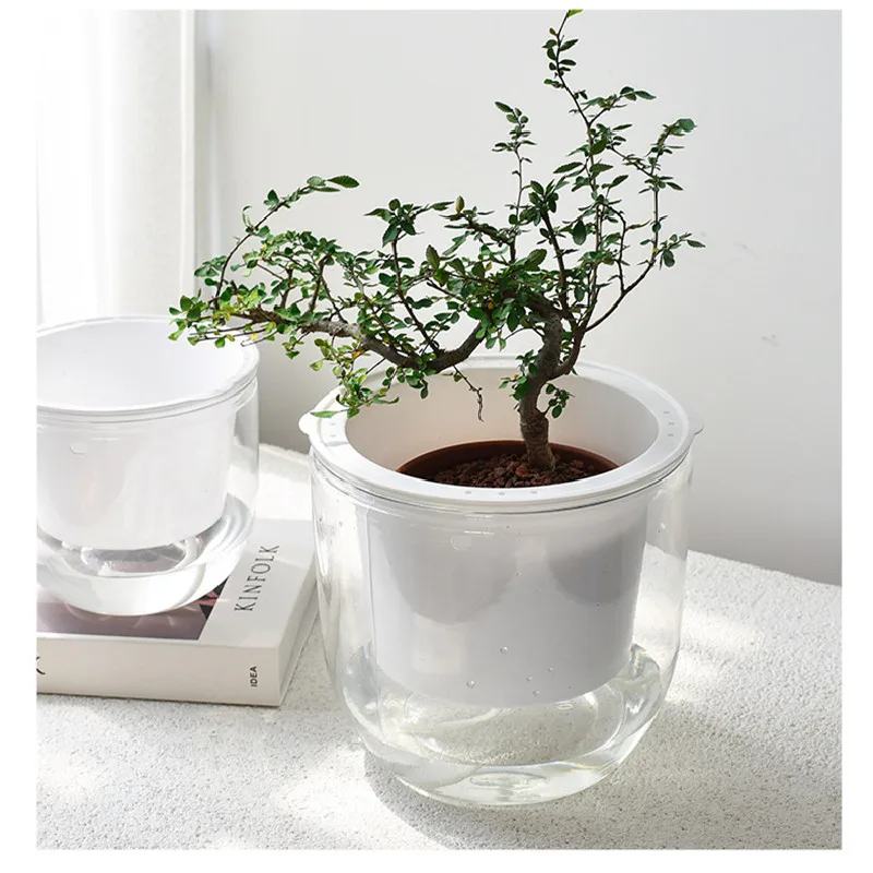 

Deepbang Appreciation Lazy Office Plastic Transparent Self Watering Flowerpot White Used with Flower/green Plant, Grey and white