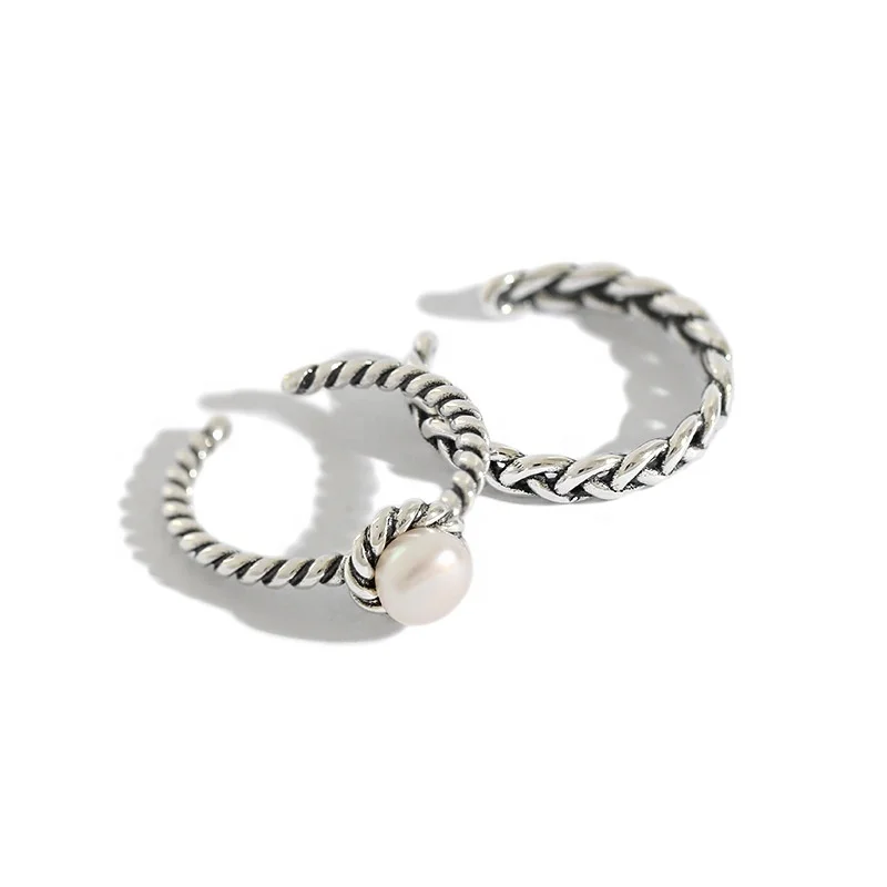

NewSR153 rhodium plated twist band rope chain ring for women rotatable fine jewelry pearl ring