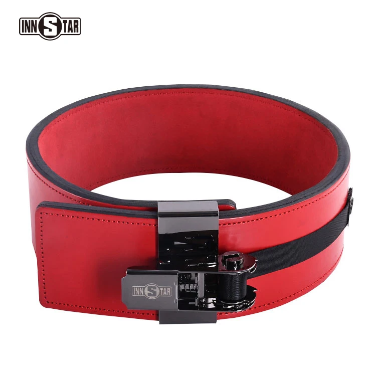 

Premium Quality Adjustable 13mm Heavy Duty Cowhide Leather Gym Weight Lifting Belt, Red/black