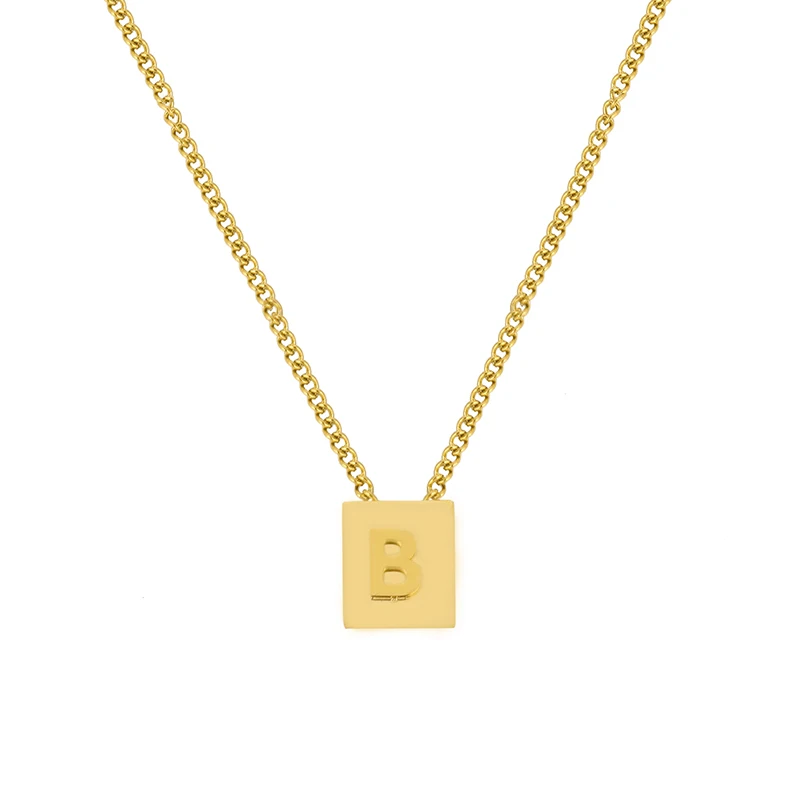 

Hot Sale Stainless Steel 18K Gold Plated Intial Necklace Initial Letter B Jewelry Long Link Chain Square Pendant Necklace Letter