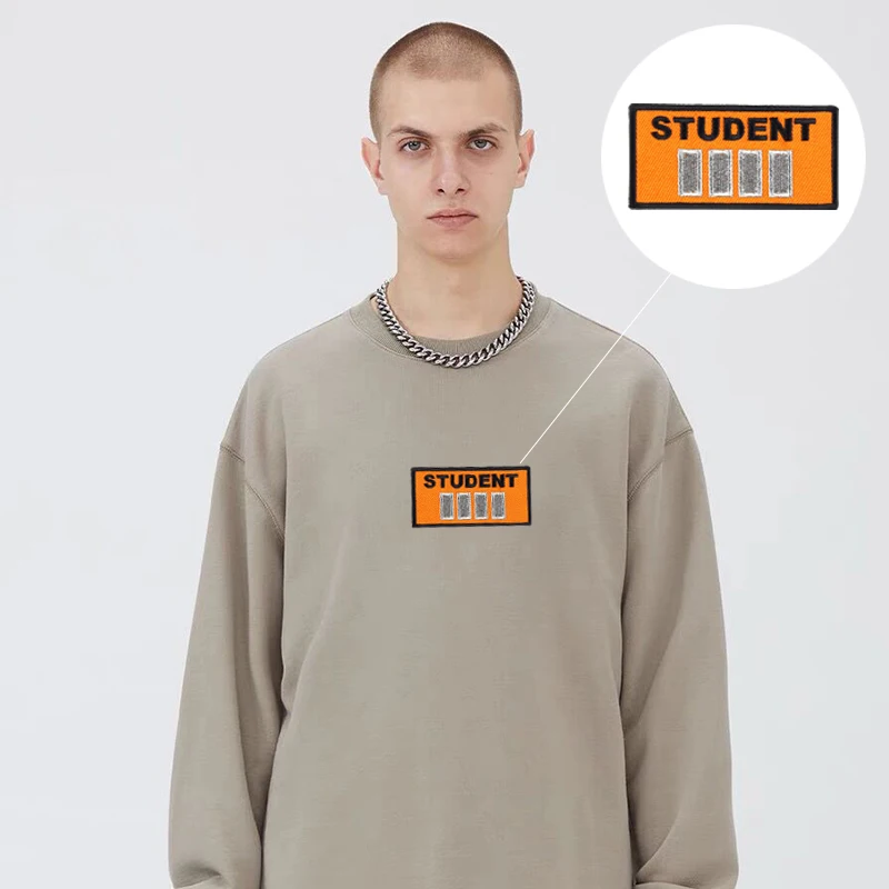 

Factory fashion woven patch rectangle orange letter cartoon pattern high quality t shirt embroidery patches, Custom color