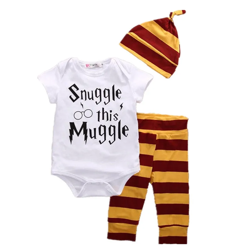 

3pcs Baby Clothing Pants Romper Set Suits New Born Baby Clothes Set Hat Pants Short Sleeve Jumpsuit, As picture