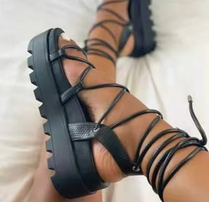 

2021 Women tie up sandals bandage slippers high heels slides