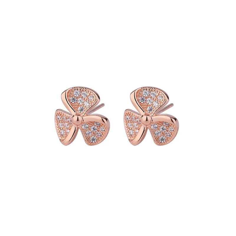 

New S999 Sterling Silver Stone Windmill Earrings Female 18k Gold-plated Simple Creative Lucky Clover Anti-allergy Wedding Party