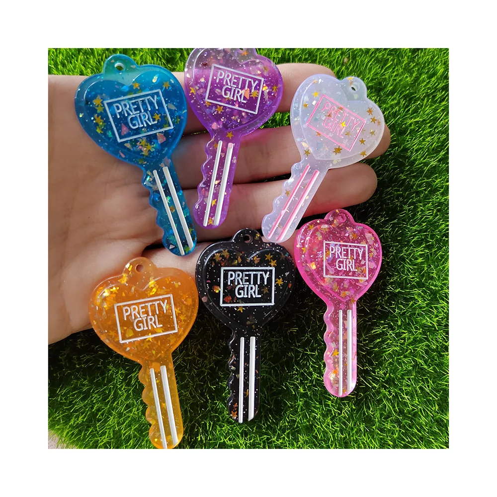 

New Love Heart Pretty Girl Glitter Key Charms Pendants Luminous Dangles For Keychain Jewelry Making Findings Supplier