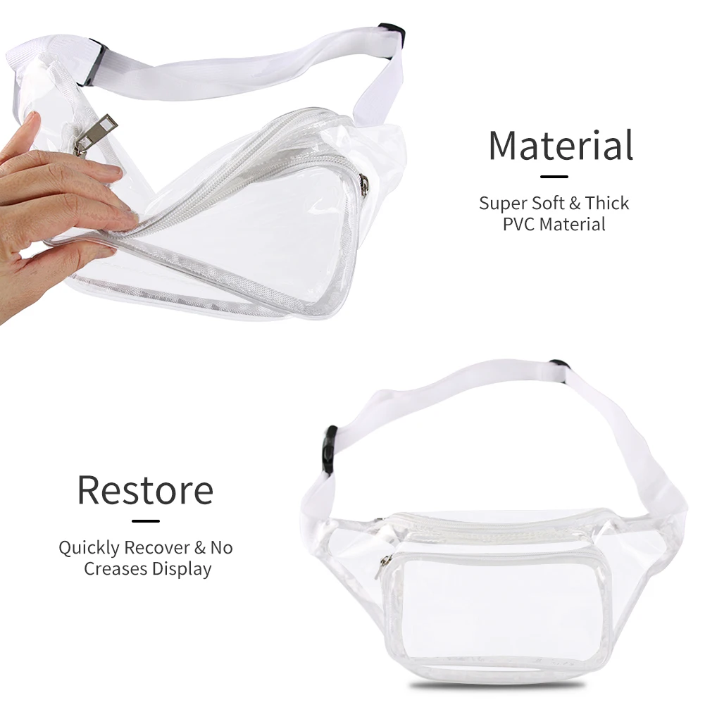 Large Storage Ladies White Bum Belt Bag,Custom Print Pvc Hologram Fanny