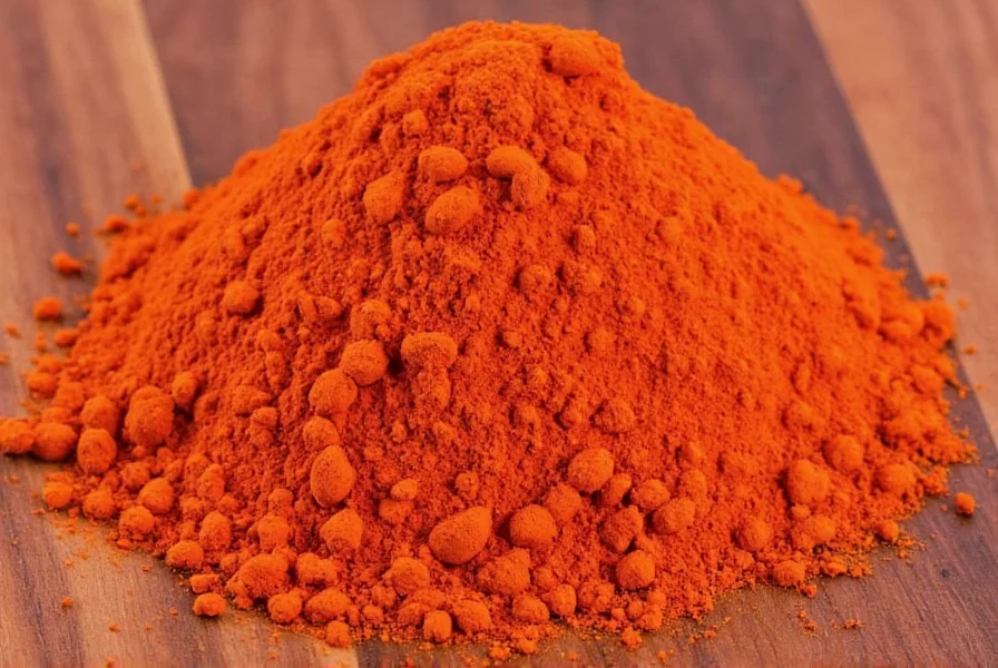 Close-up of vibrant red cayenne powder in a spice jar