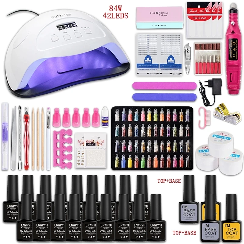 

2021 Wholesale Hot Sale Nail Kit Crystal Acrylic Gel LED UV Gel With Nail LampKit Electric Nail Drill Machine Manicure Set, 1 colors nail kit