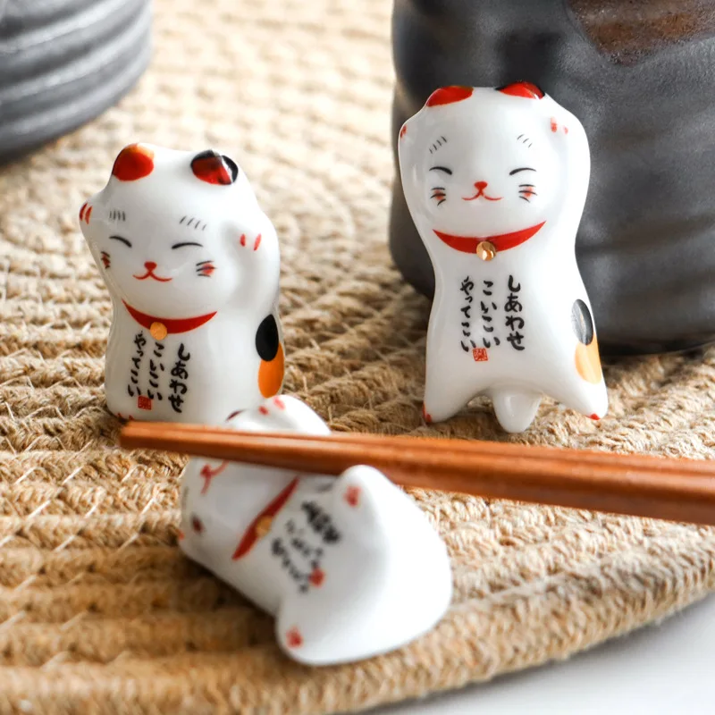 

Japanese Style Chopstick Rest for Party Asia Chopstick Seat Lucky Cat Shape Dinnerware Tabletop Home Decor, White