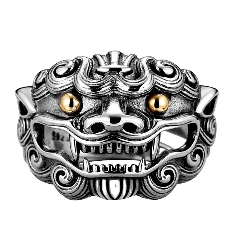 

Certified 925 Silver Ring Open Brave Ring Adjustable Ethnic Style Jewelry Male Index Finger Ring Domineering Jewelry