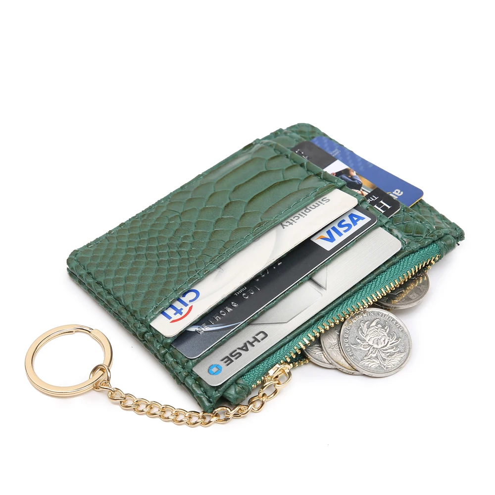 

2020 New Fashion Zipper Coin Pocket Bag Slim Credit Card Wallet with Keychains Ring ID Card Purse