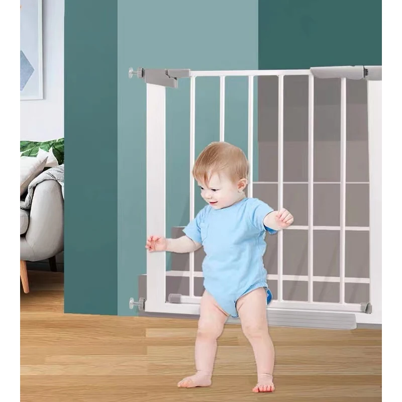 

A Weekly Deal Auto-close extra-wide infant baby safety gate for glass staircase, White/grey