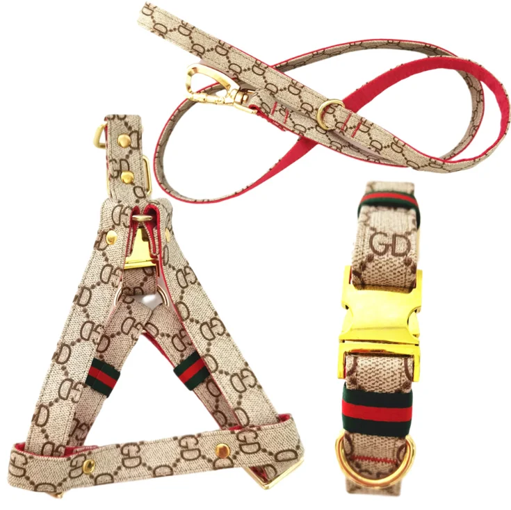 

Spring Autumn Winter designers inspired dogs accessories luxury GD Designer Pet Dog Collar Harness Leash, Chest back, collar, leash