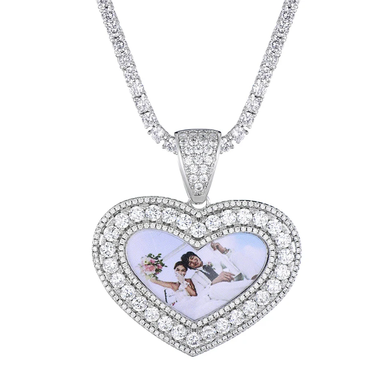 

Fashion Hiphop Jewelry Crystal Heart Custom Photo Pendant Necklace With Crystal Chain, Picture