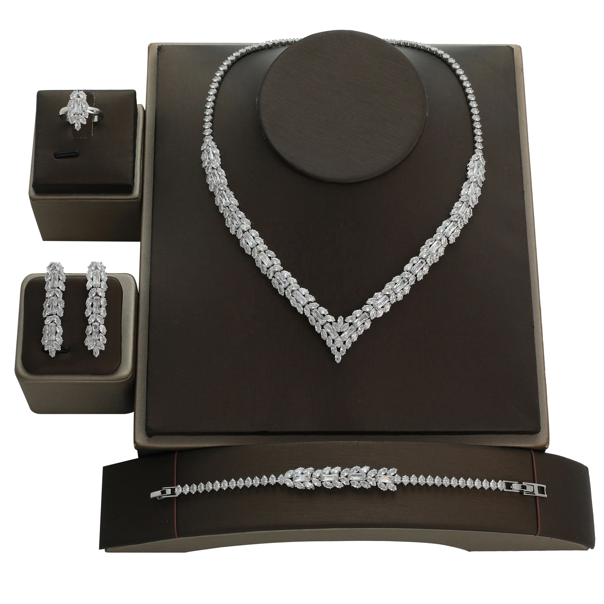 Echsio Fashionable Wedding Bridal Jewelry Set Wholesale  Party Prom Copper Cubic Zircon Accessory Drop Shipping for Women BN7940