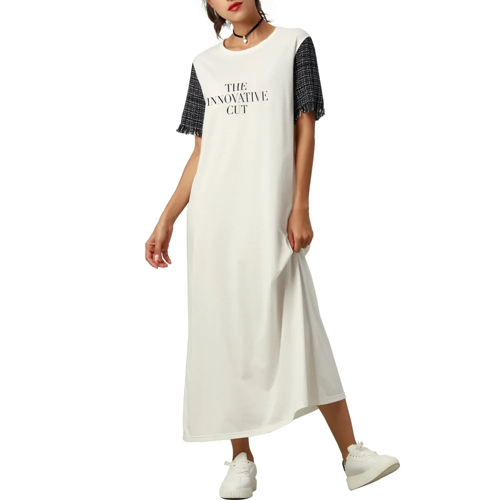 

Summer short sleeve cotton plain white gray tshirt dress long skirt girls ladies women casual maxi t-shirt dress oversized