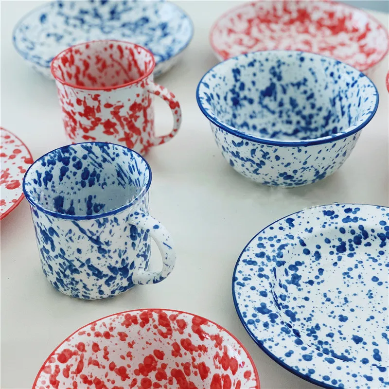 

Solhui Ceramic Speckled Oatmeal Bowl Coffee Mug and Plate Set Vintage Tableware