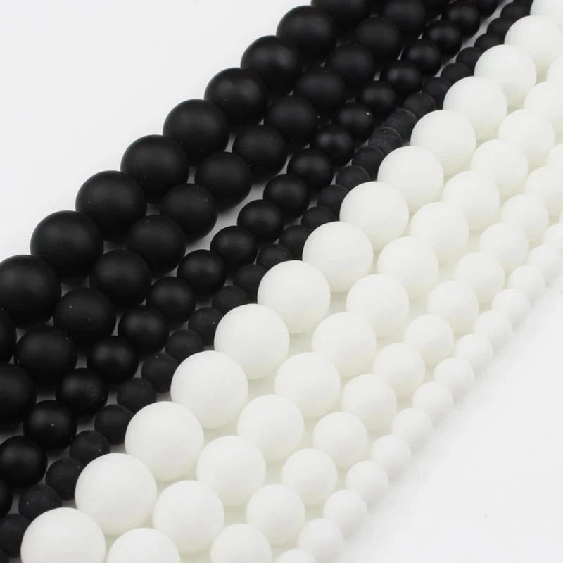 

Wholesale 4/6/8/10/12MM Matte/Smooth Round White/Black Agate Glass Stone Loose Beads for Jewelry DIY