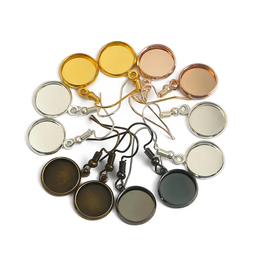 

10 pcs 10-25mm Earring Hook Tray Bezel Cabochon Blank Setting Round Pendant Ear Base Findings For DIY Jewelry Making Accessories