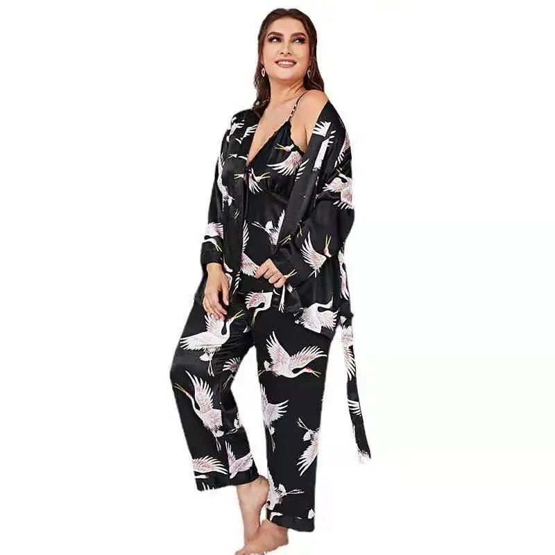 

Lightweight Robe Set Long Sleeves Sleepwear Sets OEM Satin Womens Loungewear with Cami Top and Pants