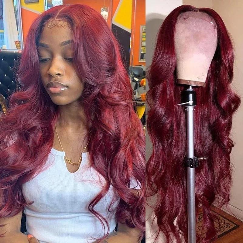 

Body Wave Lace Front Human Hair Wigs For Women Burgundy Hd Transparent Frontal Pre Plucked Brazilian 99j New 13x6 Lace Front Wig, Natrual color wig